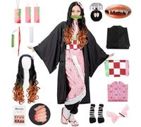YYDSXK Cosplay Nezuko Tanjirou, Disfraz de Nezuko Tanjirou Kochou Shinobu Kanroji Mitsuri, Conjunto de Capa Kimono, Regalo para Niños Adulto, Disfraz de Nezuko para Carnaval