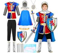 YYDSXK Disfraz Caballero Medieval, Cosplay Caballero con Capa Reversible, Espada de Espuma y Escudo, Regalo para Niño, Vestido Traje Medieval para Halloween, Carnevale y Fiestas (130)