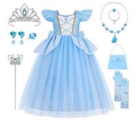 YYDSXK Disfraz Cenicienta Niña Con Conjunto de Collar y Corona, Vestido Princesa Elegante para Fiesta Cosplay Cumpleaños (B, 120)