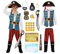 YYDSXK Disfraz Pirata Niño, Vestido Pirata con Espada, Sombrero y Accesorios Piratas, Disfraces Cosplay Piratas para Carnaval, Disfraz de Pirat para Halloween Cosplay Fiesta (120)
