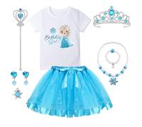YYDSXK Disfraz Princesa Niña, Falda Tutu Princesa, 9 Piezas Conjunto Cumpleaños Niña, Camisetas de Manga Corta, Falda Tutu Azul con Accesorios para Cumpleaños Halloween Cosplay Carnaval (M)