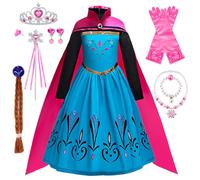 YYDSXK Disfraz Princesa Niña, Vestido Princesa niña con Capa, Peluca Trenza, Corona y Accesorios - Vestido de Fiesta y Carnaval para de 2 a 7 Años | Ideal para Cumpleaños, Halloween y Cosplay(110)