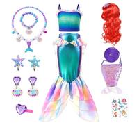 YYDSXK Disfraz Sirena Niña, Disfraz Princesa Sirena con Peluca de Sirena Ariel Accesorios de Collar, Disfraz Princesa Vestido de Lujo para Niños para Fiesta Dama de Honor Cosplay Carnaval (120)