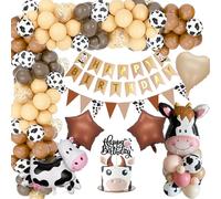 YYDSXK Globos de Cumpleaños Niño, Marrón Globos de Vaca con Pancarta de Happy Birthday, Globos de Papel de Vaca, Decoracion Cumpleaños para Tartas, Feliz Cumpleaños Decoracion para Baby Shower