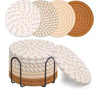 YYGMSS Posavasos tejidos para bebidas, juego de 8 tapetes de algodón con soporte, posavasos de 11 cm absorbentes trenzados para mesa de café, decoración bohemia de comedor, lavable a máquina, regalo