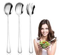 YYHCC Cubiertos para Ensalada de Acero Inoxidable, Cuchara Larga, Tenedor de Ensalada, Cuchara para Servir, ensaladas, Utensilios de Cocina, Aptos para lavavajillas (3 Unidades)