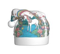 YYHHAOFA Gorro de Navidad con estampado de unicornios junto al río para adultos, para fiestas de disfraces, regalo para hombres y mujeres