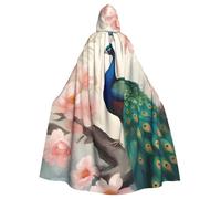 YYHHAOFA Hermoso estampado de pavo real y floral para Halloween, capa con capucha para hombres y mujeres, juego de rol