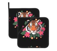 YYHHAOFA Juego de dos piezas de alfombrillas cuadradas con estampado de flores de tigre, aisladas, gruesas, impermeables, fáciles de limpiar