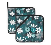 YYHHAOFA Juego de dos piezas de alfombrillas cuadradas con patrón floral verde azulado y blanco, aisladas, gruesas, impermeables, fáciles de limpiar