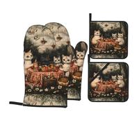 YYHHAOFA Kittens going on a field trip - Juego de cocina para hornear, guantes de horno, traje de cuatro piezas grueso y aislado