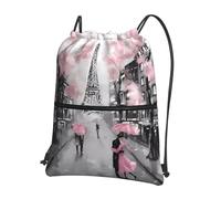 YYHHAOFA Paris Street - Mochila impermeable con cremallera y diseño de la Torre Eiffel con estampado floral rosa, con bolsillo frontal y organizador interior