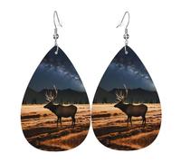 YYHHAOFA Pendientes de goteo con estampado de alce en el prado, elegantes gotas de piel sintética con ganchos de plata de ley 925, hipoalergénicos y duraderos