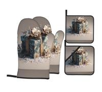 YYHHAOFA The beauty of gift box pattern kitchen baking set, oven gloves thick and insulated four piece suit