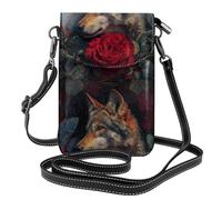 YYHHAOFA Wolf Among The Red Roses - Bolso cruzado pequeño de cuero para mujer, impermeable y duradero