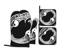 YYHWHJDE A Yin and Yang Symbol Prints - Juego de 4 piezas para hornear de cocina, manoplas de horno aisladas y soportes para ollas, antiquemaduras y aislamiento térmico