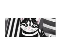 YYHWHJDE Alfombrilla de mouse extragrande con diseño de gatito a rayas blancas y negras, para computadora, oficina, teclado para juegos, versión gruesa, 30,5 x 80 cm