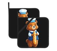 YYHWHJDE Baguette Bear Chef Prints - Juego de alfombrillas cuadradas de dos piezas, aisladas, gruesas, impermeables, fáciles de limpiar