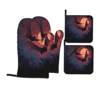 YYHWHJDE Bats in the Dark Prints - Juego de cocina para hornear, guantes de horno, traje de cuatro piezas grueso y aislado