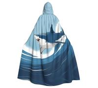 YYHWHJDE Blue Shark In The Waves Picture - Chaqueta larga con capucha de Halloween para adultos, adecuada para hombres y mujeres