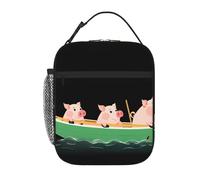 YYHWHJDE Bolsa de almuerzo portátil aislada con diseño de los tres cerditos remando un barco, reutilizable, duradera para hombres y mujeres