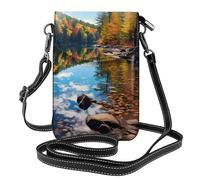 YYHWHJDE Bolso pequeño para teléfono celular, 19,3 x 12,4 cm, diseño de lagos del bosque de New Hampshire, funda cruzada de cuero con solapa para mujer, perfecta para caminar, acampar, color negro