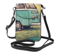 YYHWHJDE Bolso pequeño para teléfono celular de 7.6 x 4.9 pulgadas, con patrón de campistas felices, funda cruzada de cuero con solapa para mujer, perfecta para caminar, acampar, color negro