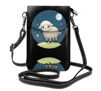 YYHWHJDE Bolso pequeño para teléfono celular de 7.6 x 4.9 pulgadas, con patrón de cordero y luna, funda cruzada de cuero con solapa para mujer, perfecta para caminar, acampar, color negro