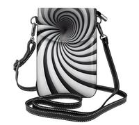YYHWHJDE Bolso pequeño para teléfono celular de 7.6 x 4.9 pulgadas, con patrón de ilusión óptica en espiral, de piel, con solapa, para mujer, perfecto para caminar, acampar, color negro
