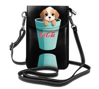 YYHWHJDE Bolso pequeño para teléfono celular de 7.6 x 4.9 pulgadas, diseño de cachorro en la taza de coca-cola, funda cruzada de cuero con solapa para mujer, perfecta para caminar, acampar