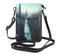 YYHWHJDE Bolso pequeño para teléfono celular de 7.6 x 4.9 pulgadas, diseño de ciudades del futuro, funda cruzada de cuero con solapa para mujer, perfecta para caminar, acampar, color negro