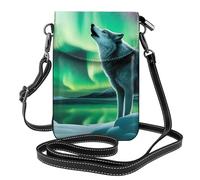 YYHWHJDE Bolso pequeño para teléfono celular de 7.6 x 4.9 pulgadas, diseño de lobos aullando en la aurora boreal, funda cruzada de cuero con solapa para mujer, perfecta para caminar, acampar