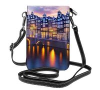 YYHWHJDE Bolso pequeño para teléfono celular de 7.6 x 4.9 pulgadas, patrón de vista nocturna de Ámsterdam, funda cruzada de cuero con solapa para mujer, perfecta para caminar, acampar