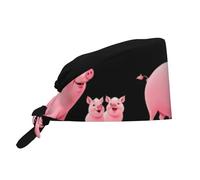 YYHWHJDE Bouffant - Gorras quirúrgicas ajustables para hombre y mujer, diseño de cerdo mirando a sus cerditos, color negro