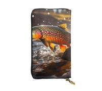 YYHWHJDE Brook Trout Fly Fishing - Cartera larga de cuero de calidad diseñada para niñas y mujeres a la moda, elegante, 19 x 10,5 cm, Black, Talla única