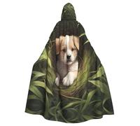 YYHWHJDE Cachorro en el nido de hierba imagen adulto Halloween chaqueta con capucha capa larga para fiesta adecuada para hombres y mujeres