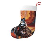 Yyhwhjde Calcetines decorativos de Navidad con diseño de tótem de lobo con imagen de fuego, para rellenar pequeños regalos como dulces y juguetes pequeños