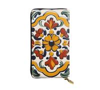 YYHWHJDE Cartera de mano larga de cuero de calidad con impresión de azulejos de cerámica mexicana, diseñada para niñas y mujeres, elegante, 19 x 10,5 cm, Black, Talla única