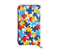 YYHWHJDE Cartera larga de cuero de calidad con diseño de rompecabezas de concienciación sobre el autismo, diseño de corazón, diseñada para niñas y mujeres, elegante, 19 x 10,5 cm, Black, Talla única