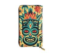 YYHWHJDE Cartera larga de cuero de calidad con estampado Aloha Tiki vintage, diseñada para niñas y mujeres, elegante, 19 x 10,5 cm, Black, Talla única