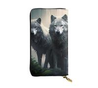 YYHWHJDE Cartera larga de cuero de calidad con estampado de dos lobos diseñada para niñas y mujeres a la moda, elegante, 19 x 10,5 cm, Black, Talla única