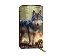 YYHWHJDE Cartera larga de cuero de calidad con estampado de lobo en llamas diseñada para niñas y mujeres a la moda, elegante, 19 x 10,5 cm, Black, Talla única