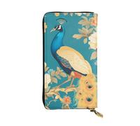 YYHWHJDE Cartera larga de cuero de calidad con estampado de pavo real oriental en árbol de flores, diseñada para niñas y mujeres a la moda, elegante, 19 x 10,5 cm, Black, Talla única