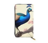 YYHWHJDE Cartera larga de cuero de calidad con estampado de pavo real oriental en árbol de flores, diseñada para niñas y mujeres a la moda, elegante, 19 x 10,5 cm, Black, Talla única