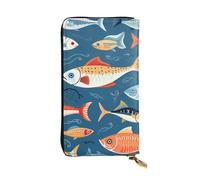 YYHWHJDE Cartera larga de cuero de calidad con estampado de peces marinos, diseñada para niñas y mujeres, elegante, 19 x 10,5 cm, Black, Talla única