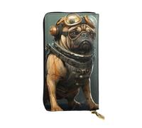 YYHWHJDE Cartera larga de cuero de calidad con estampado de perro carlino diseñada para niñas y mujeres a la moda, elegante, 19 x 10,5 cm, Black, Talla única