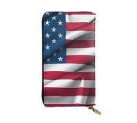 YYHWHJDE Cartera larga de cuero de calidad con impresión de bandera estadounidense, diseñada para niñas y mujeres a la moda, elegante, 19 x 10,5 cm, Black, Talla única