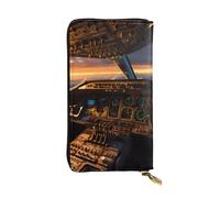 YYHWHJDE Cartera larga de cuero de calidad con impresión de cabina de avión, diseñada para niñas y mujeres a la moda, elegante, 19 x 10,5 cm, Black, Talla única