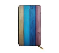 YYHWHJDE Cartera larga de cuero de calidad con impresión de fondo de madera de colores arcoíris diseñada para niñas y mujeres a la moda, elegante, 19 x 10,5 cm, Black, Talla única