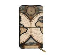 YYHWHJDE Cartera larga de cuero de calidad con impresión de mapa del mundo antiguo, diseñada para niñas y mujeres, elegante, 19 x 10,5 cm, Black, Talla única